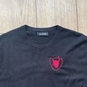 Naadam Cashmere Sweater Mens XL Black Crewneck 100% Cashmere Pullover Red Devil